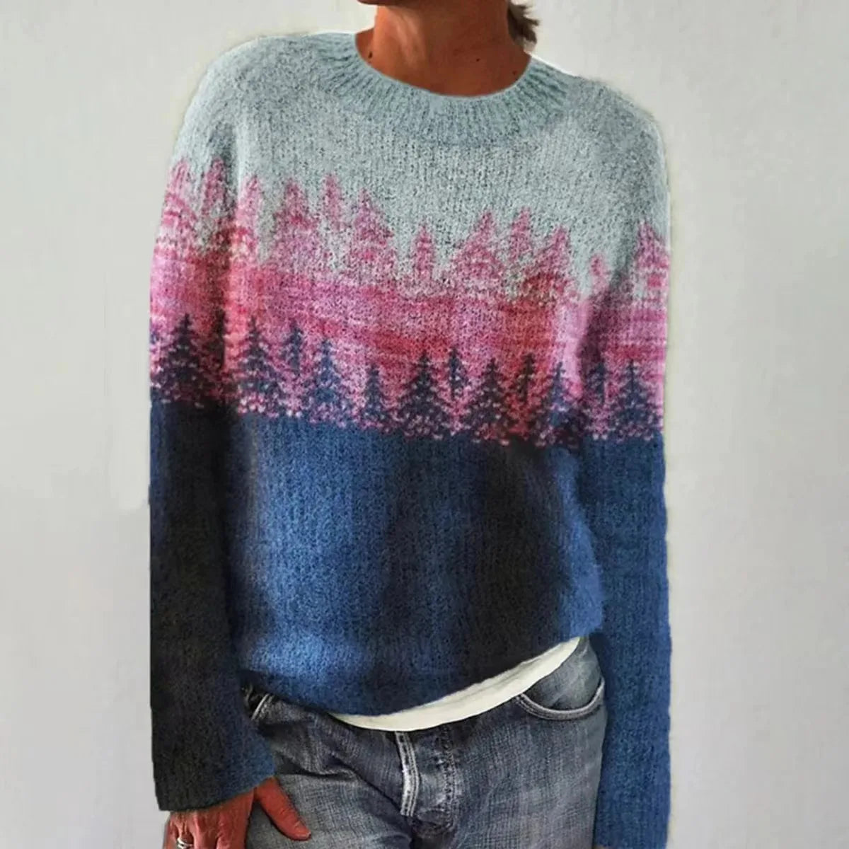 Sylvie - Pull Élégant Jacquard Col Rond