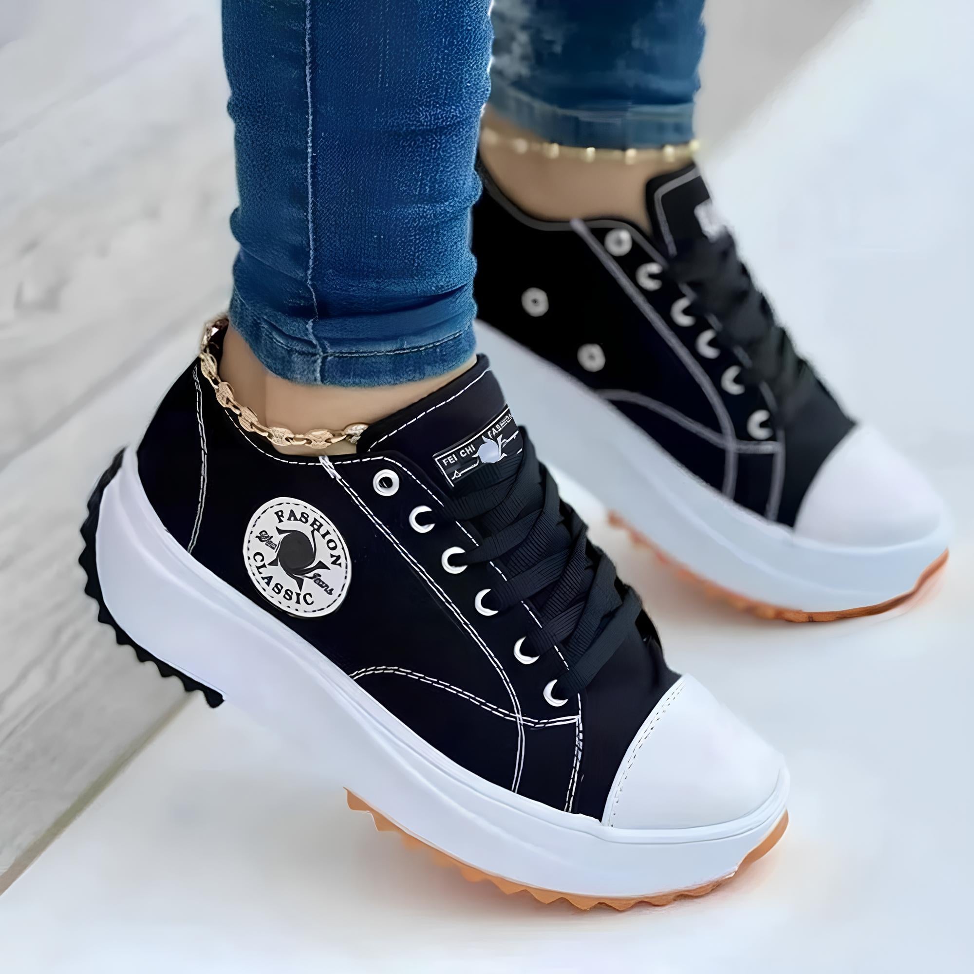 Mélanie - Sneakers tendance - Semelle épaisse, Détails fluorescents, Femme