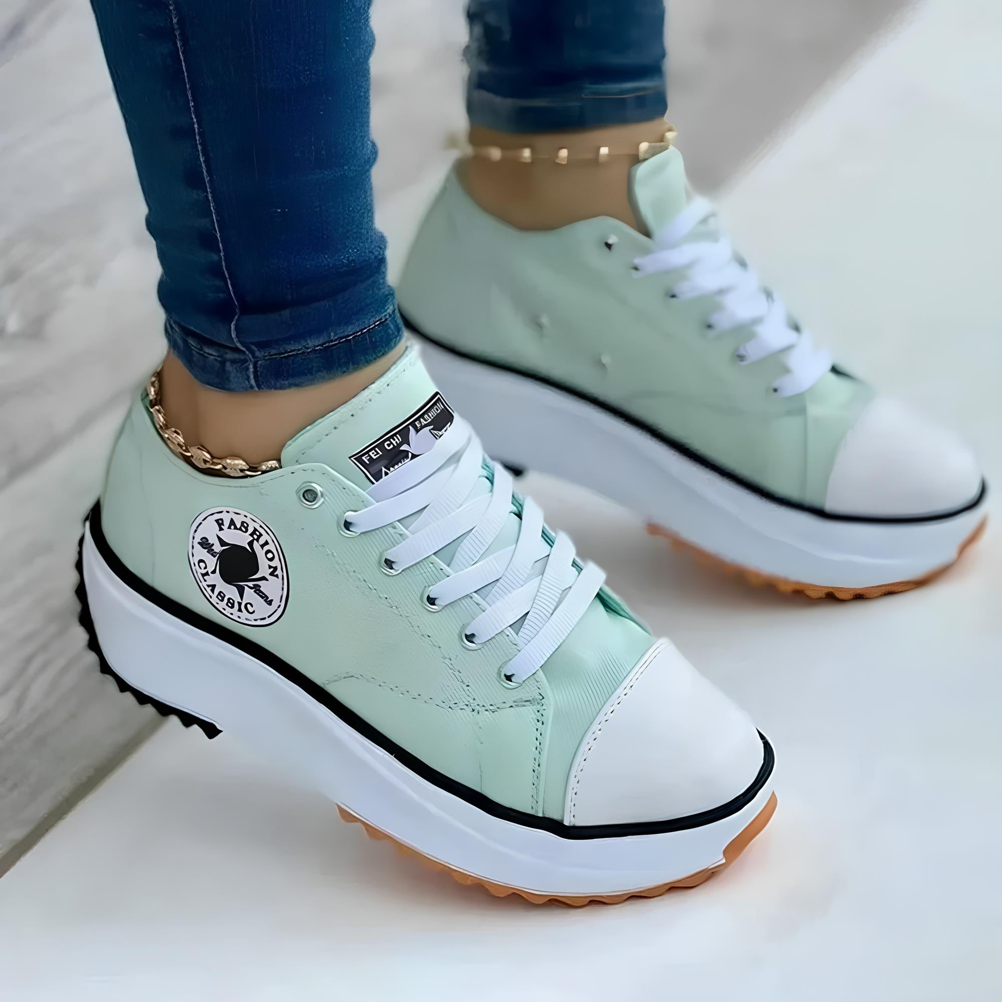 Mélanie - Sneakers tendance - Semelle épaisse, Détails fluorescents, Femme