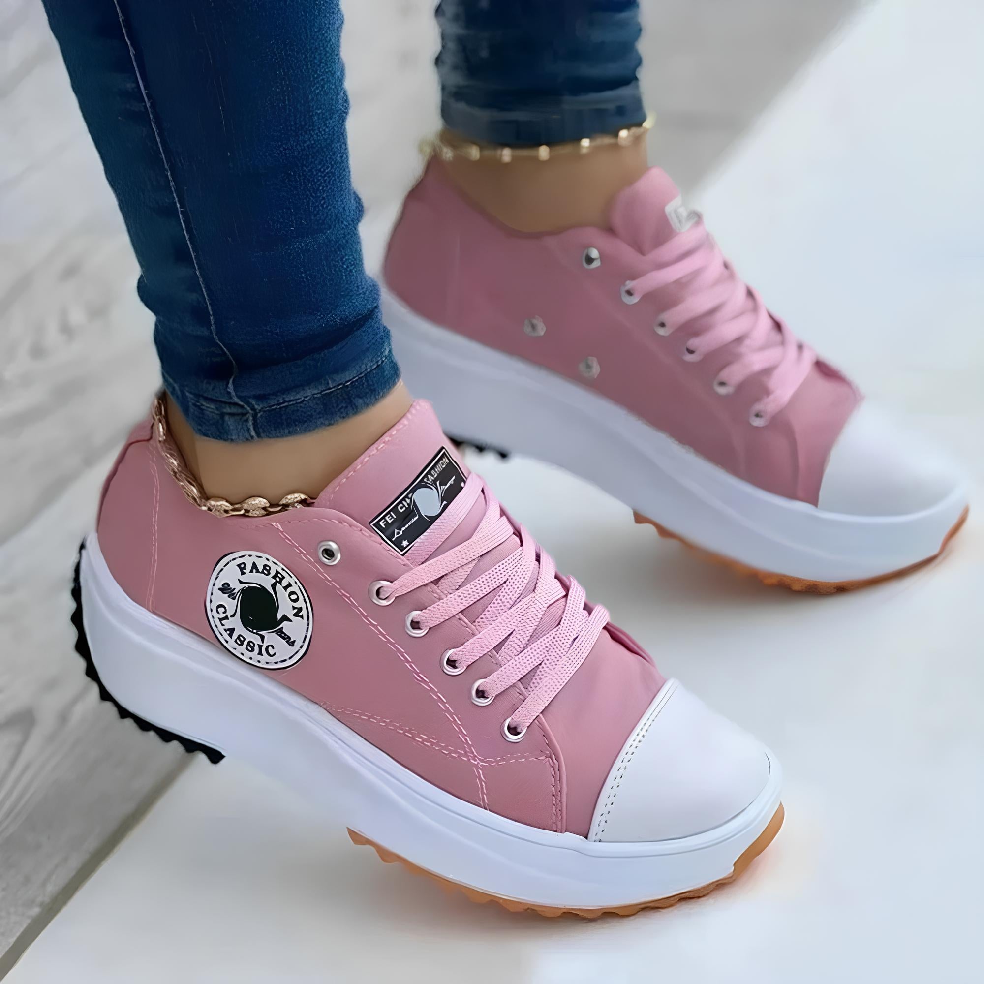 Mélanie - Sneakers tendance - Semelle épaisse, Détails fluorescents, Femme