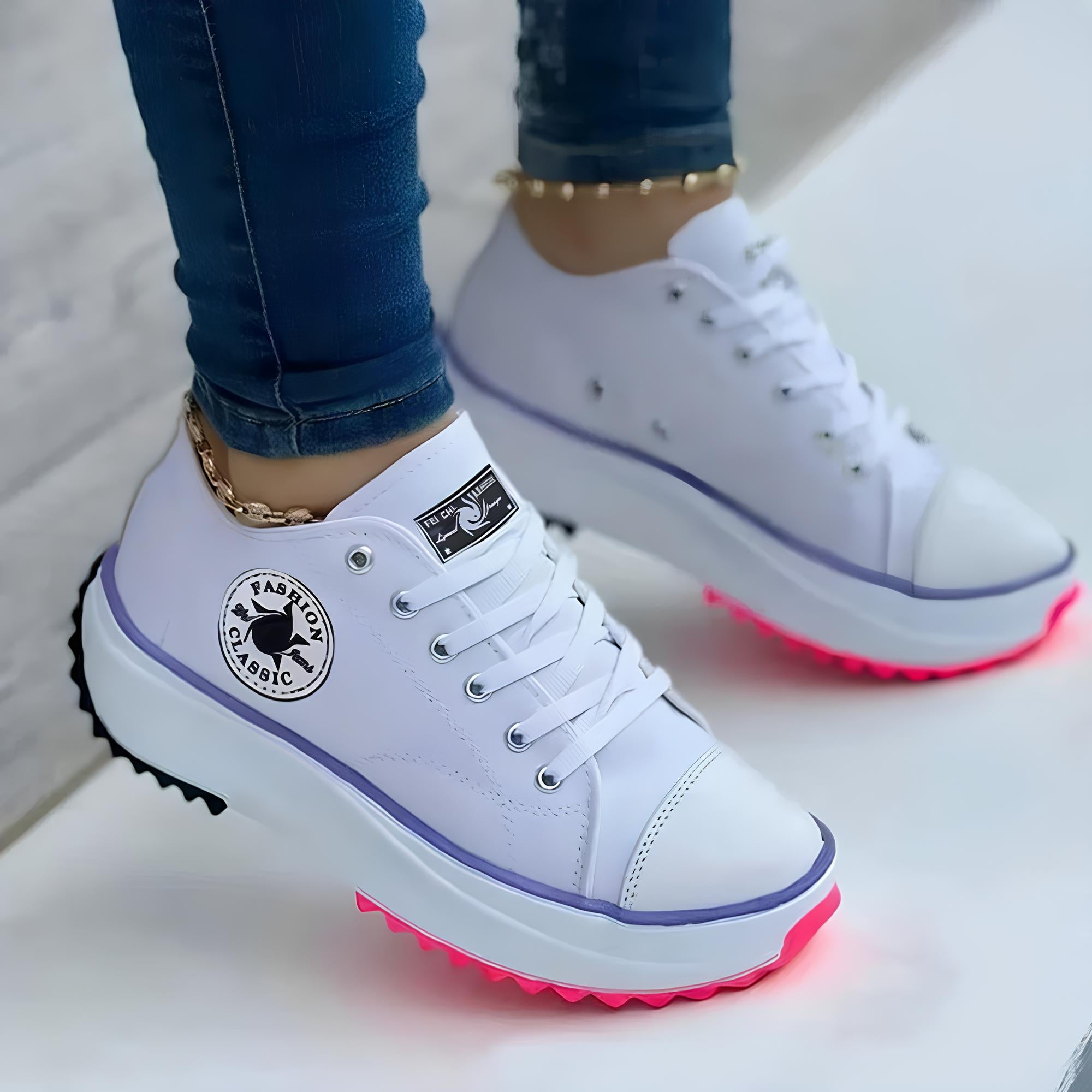 Mélanie - Sneakers tendance - Semelle épaisse, Détails fluorescents, Femme