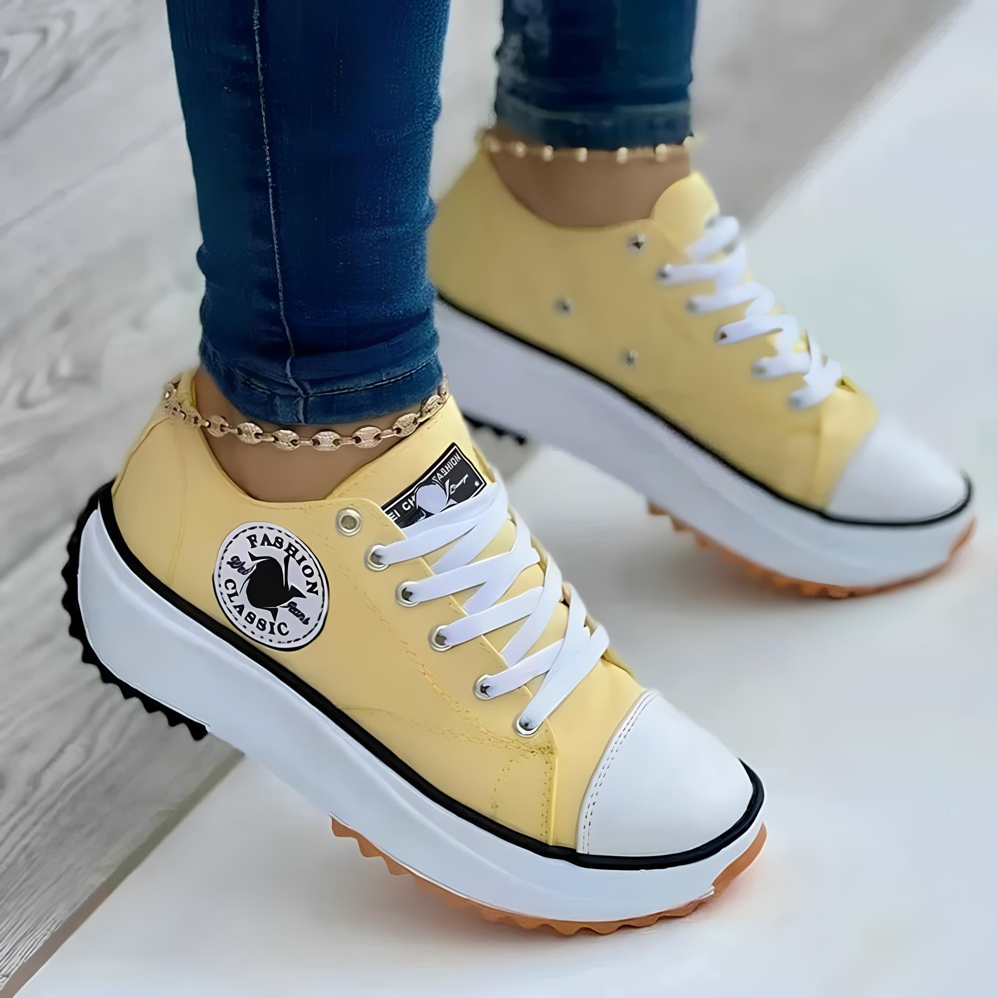 Mélanie - Sneakers tendance - Semelle épaisse, Détails fluorescents, Femme