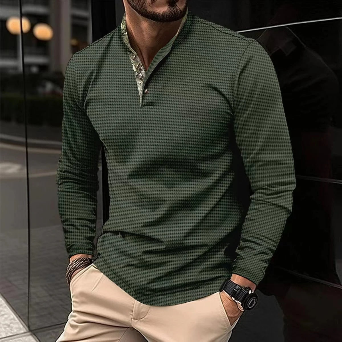 Marco - T-shirt Henley Manches Longues Gaufré Homme
