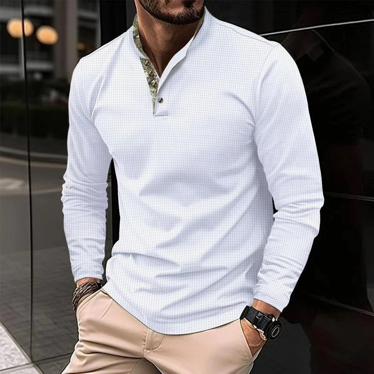Marco - T-shirt Henley Manches Longues Gaufré Homme