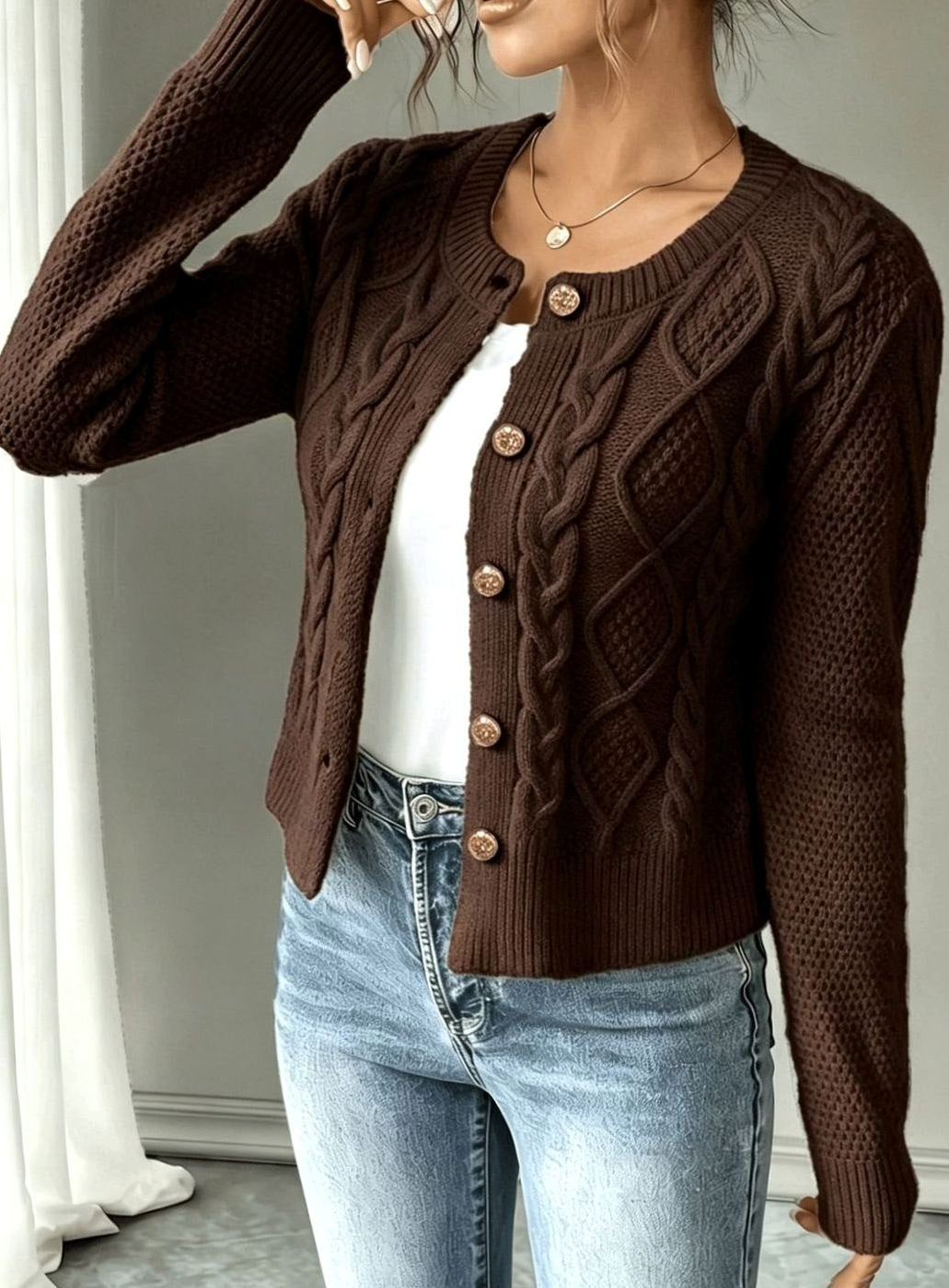Isabelle - Cardigan Élégant Torsadé Boutonné