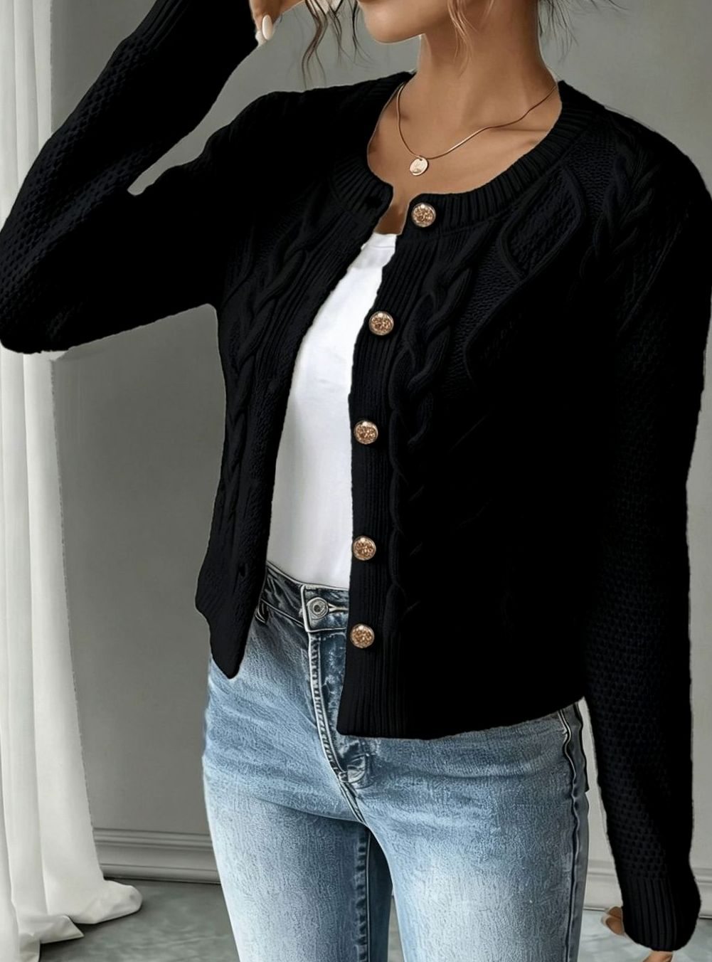 Isabelle - Cardigan Élégant Torsadé Boutonné