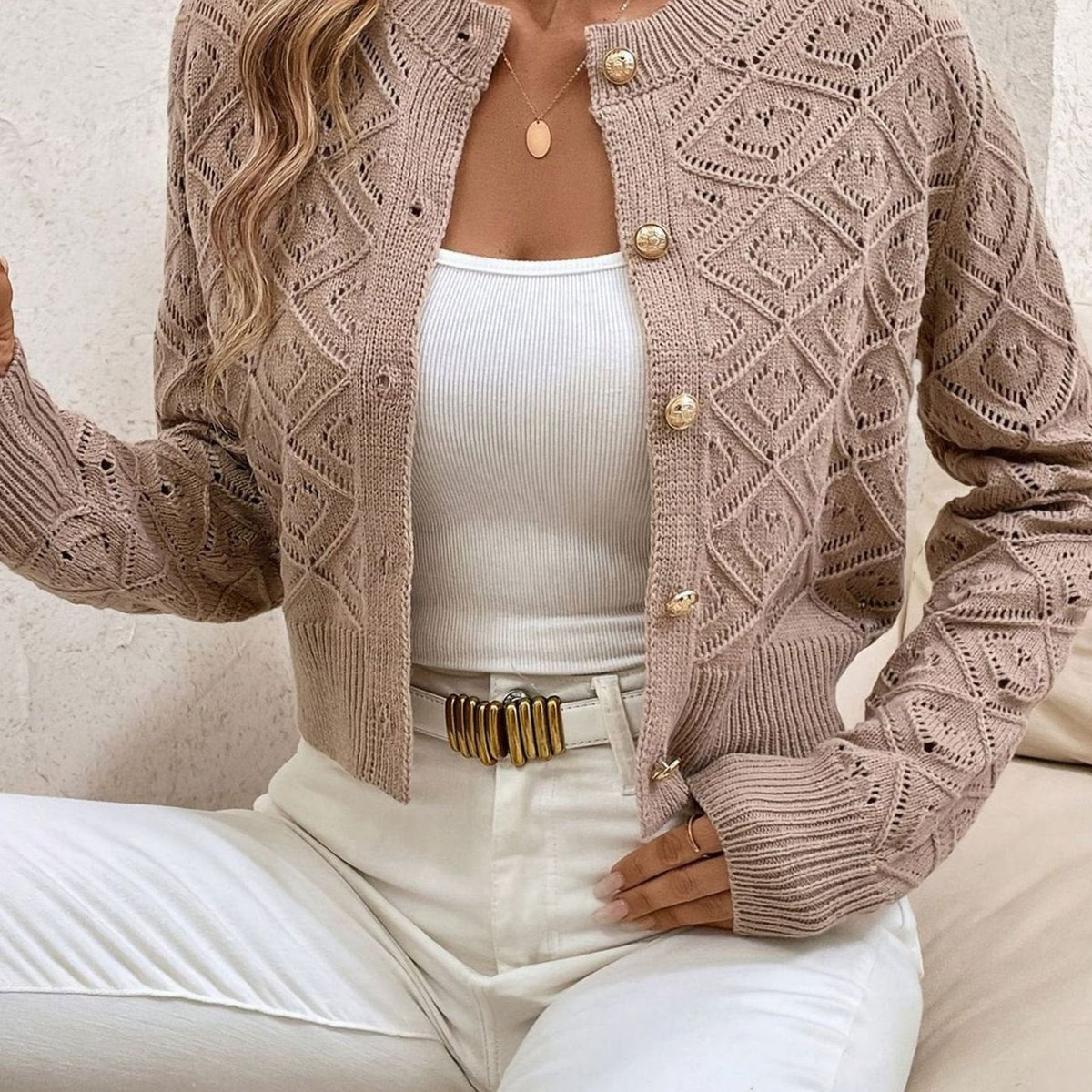 Priya - Cardigan Élégant Court Ajouré