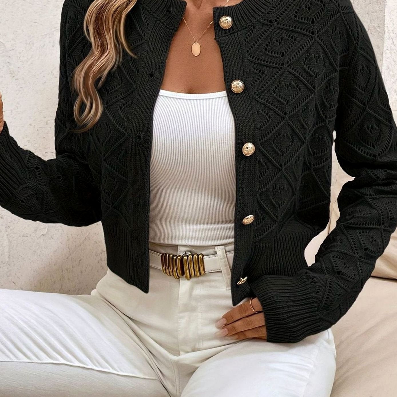 Priya - Cardigan Élégant Court Ajouré