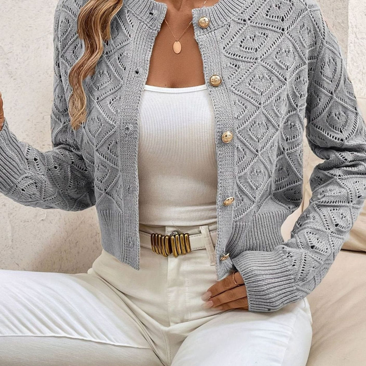 Priya - Cardigan Élégant Court Ajouré