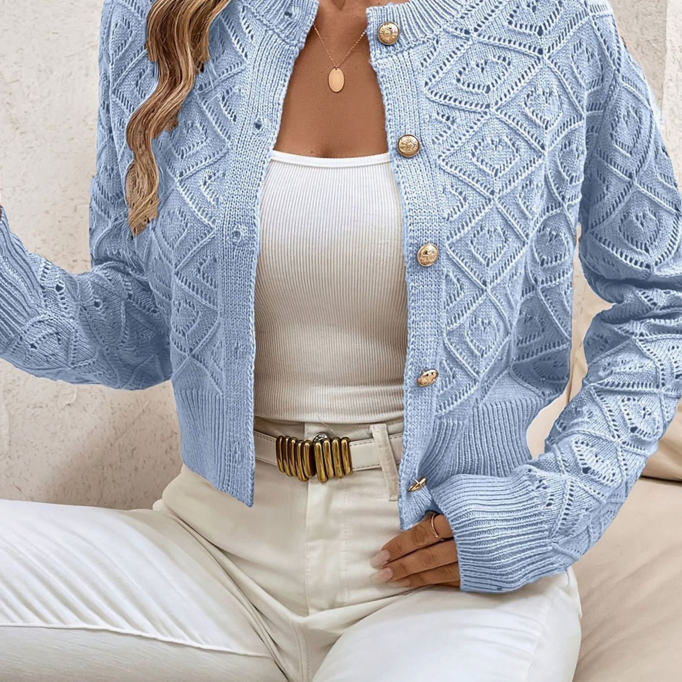 Priya - Cardigan Élégant Court Ajouré