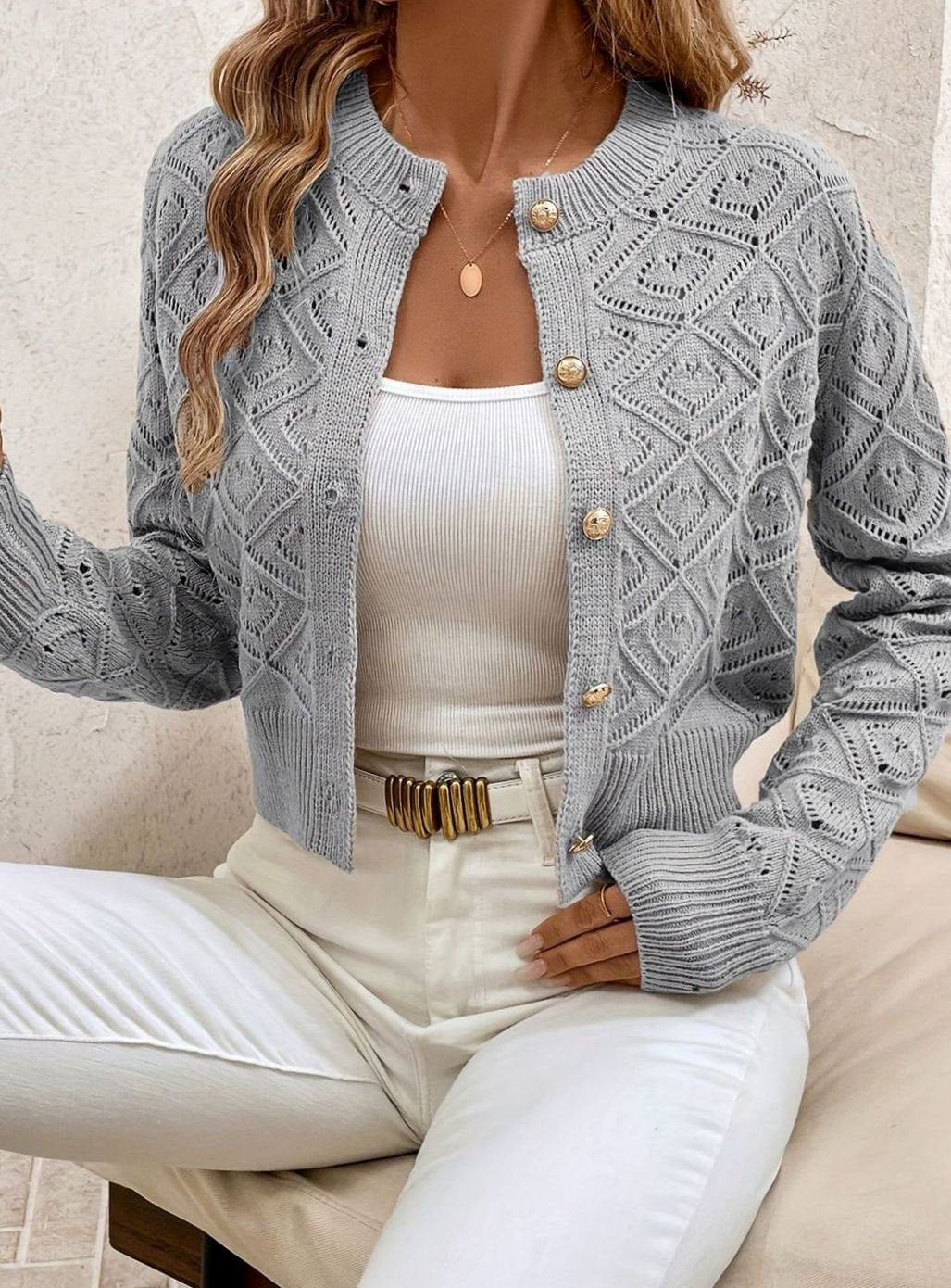 Priya - Cardigan Élégant Court Ajouré