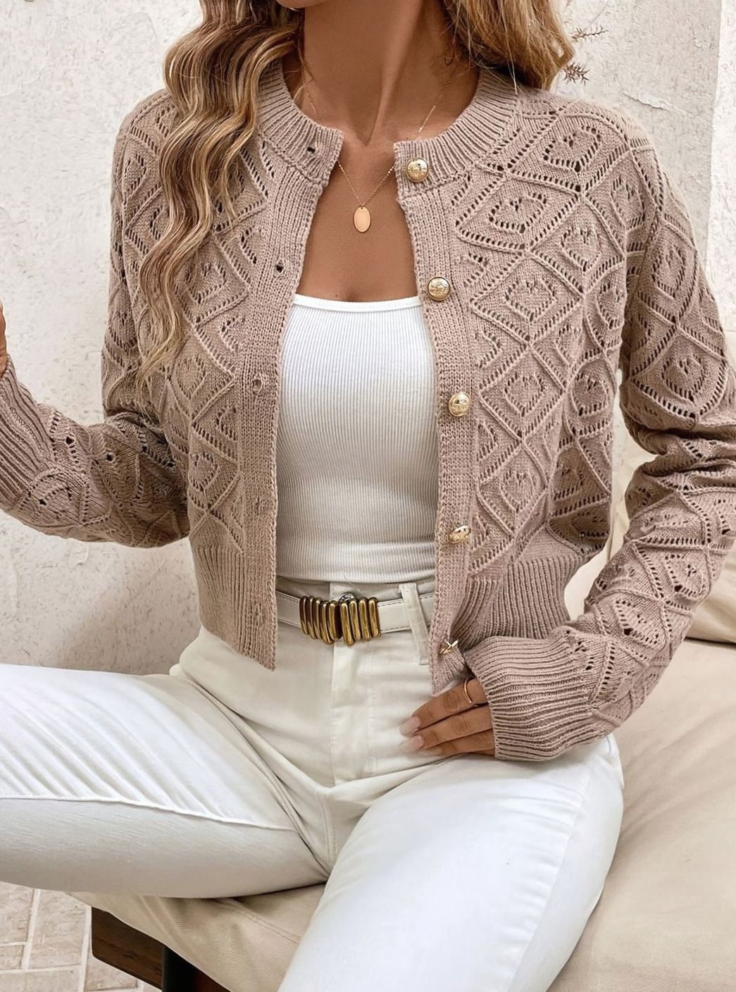 Priya - Cardigan Élégant Court Ajouré