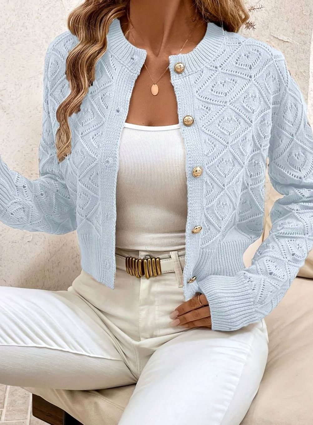 Priya - Cardigan Élégant Court Ajouré