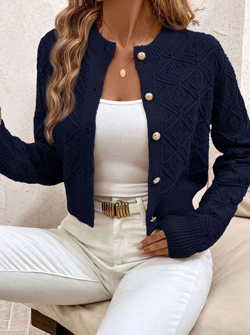 Priya - Cardigan Élégant Court Ajouré