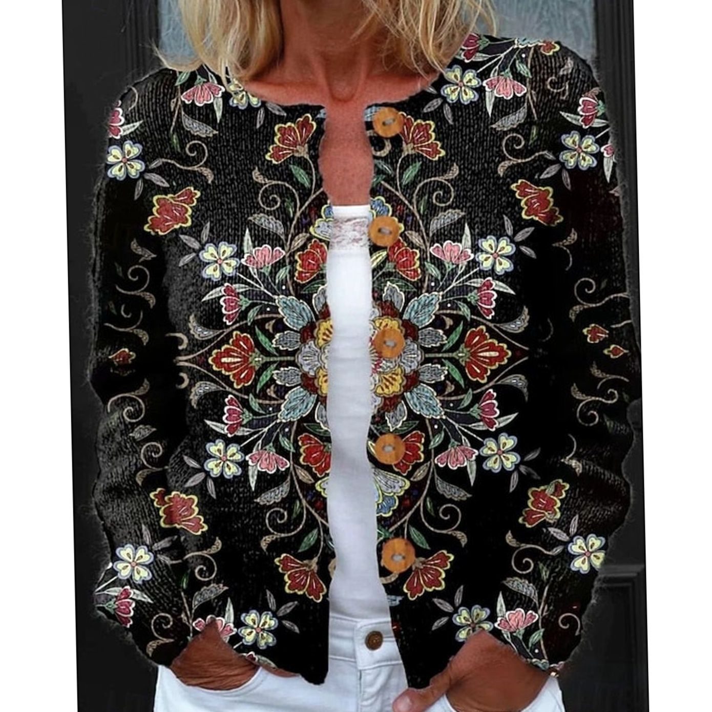 Sylvie - Cardigan Féminin Fleuri Boutonné