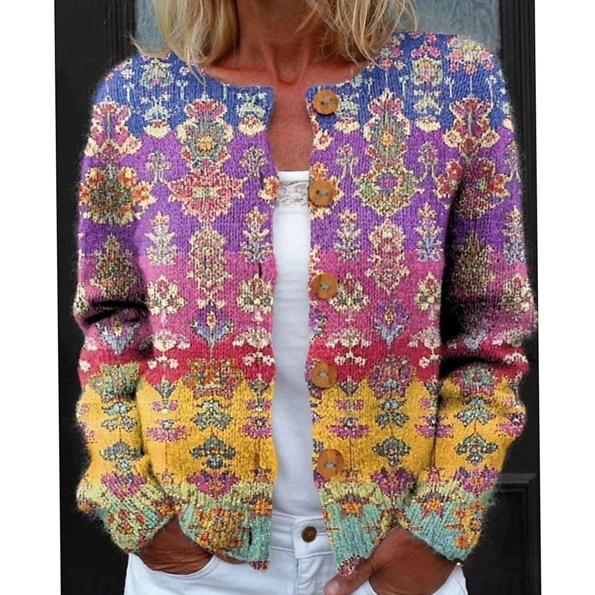 Sylvie - Cardigan Féminin Fleuri Boutonné