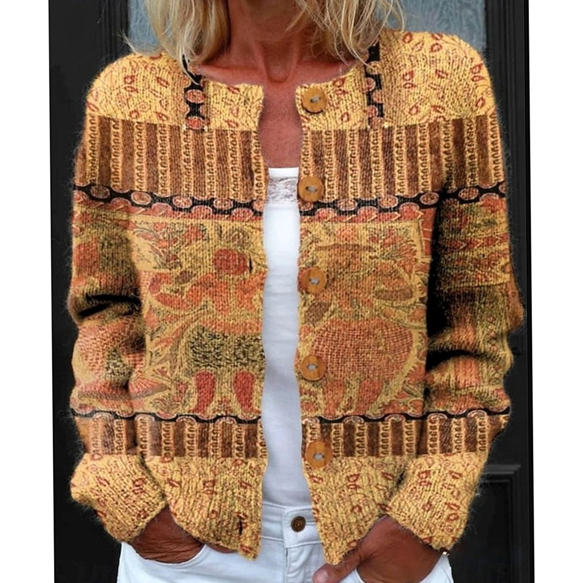Sylvie - Cardigan Féminin Fleuri Boutonné