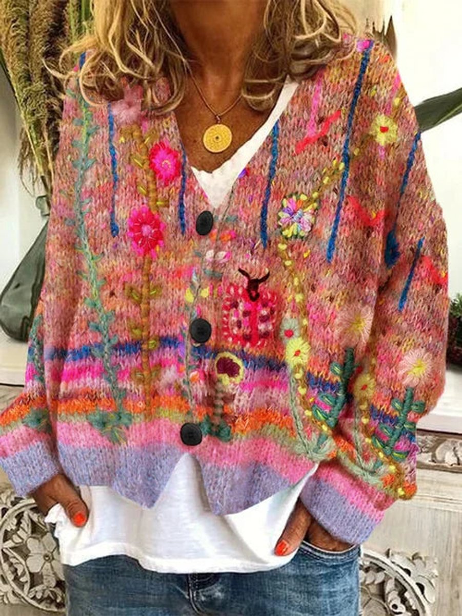 Manon - Cardigan Élégant Fleuri Brodé
