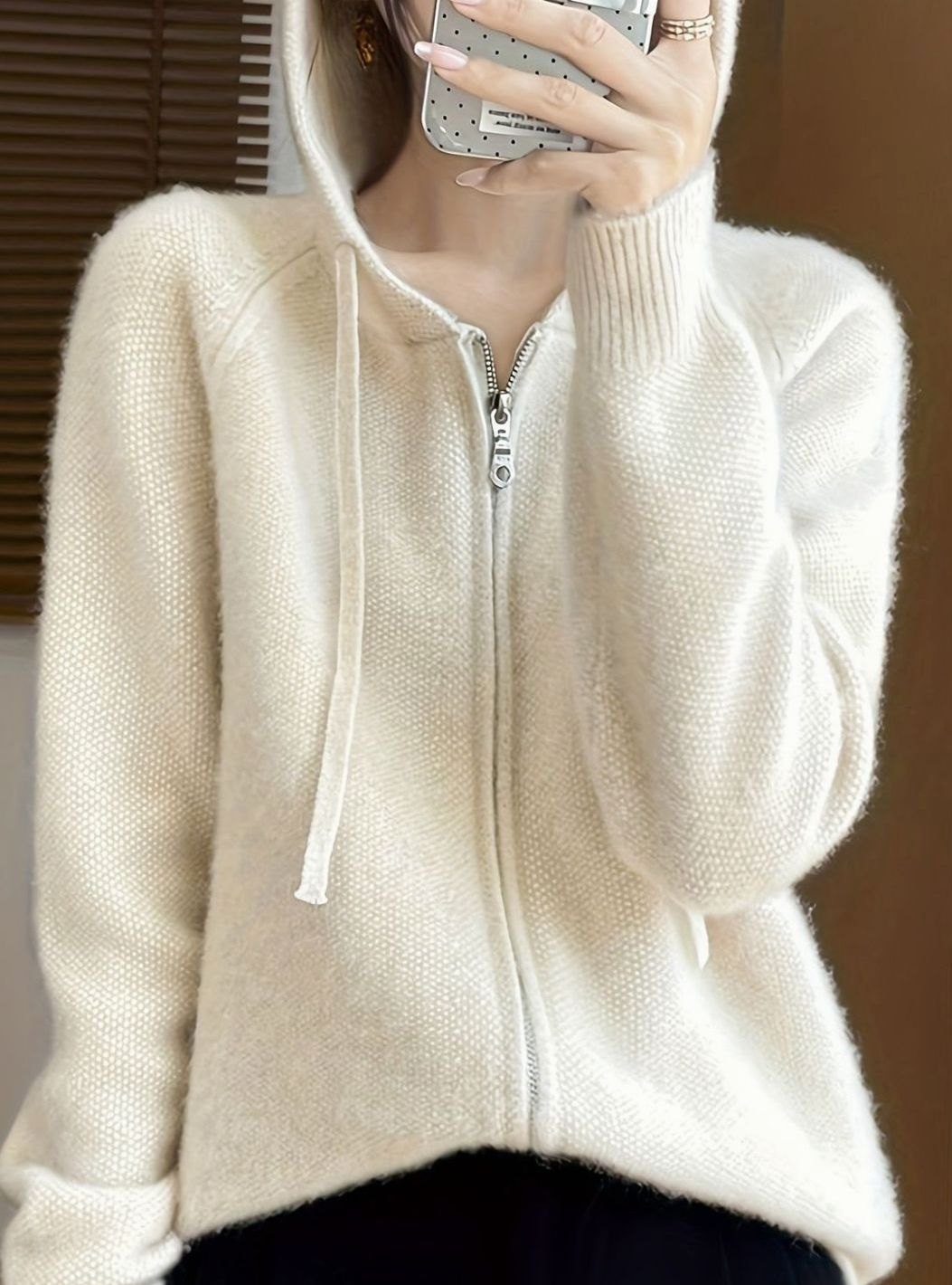 Sandrine - Cardigan Élégant Oversize Zippé à Capuche