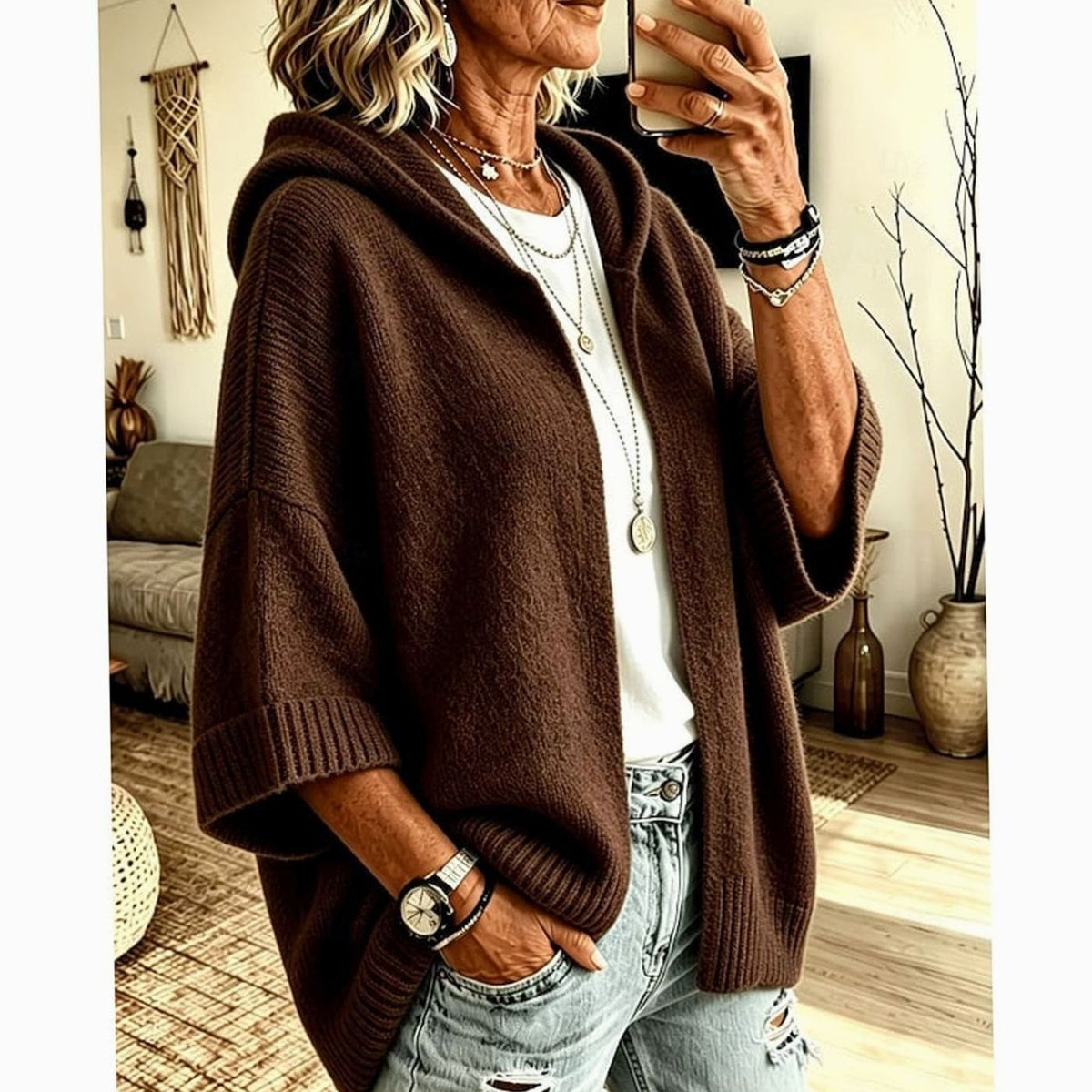 Charlotte - Cardigan Élégant Oversize Capuche