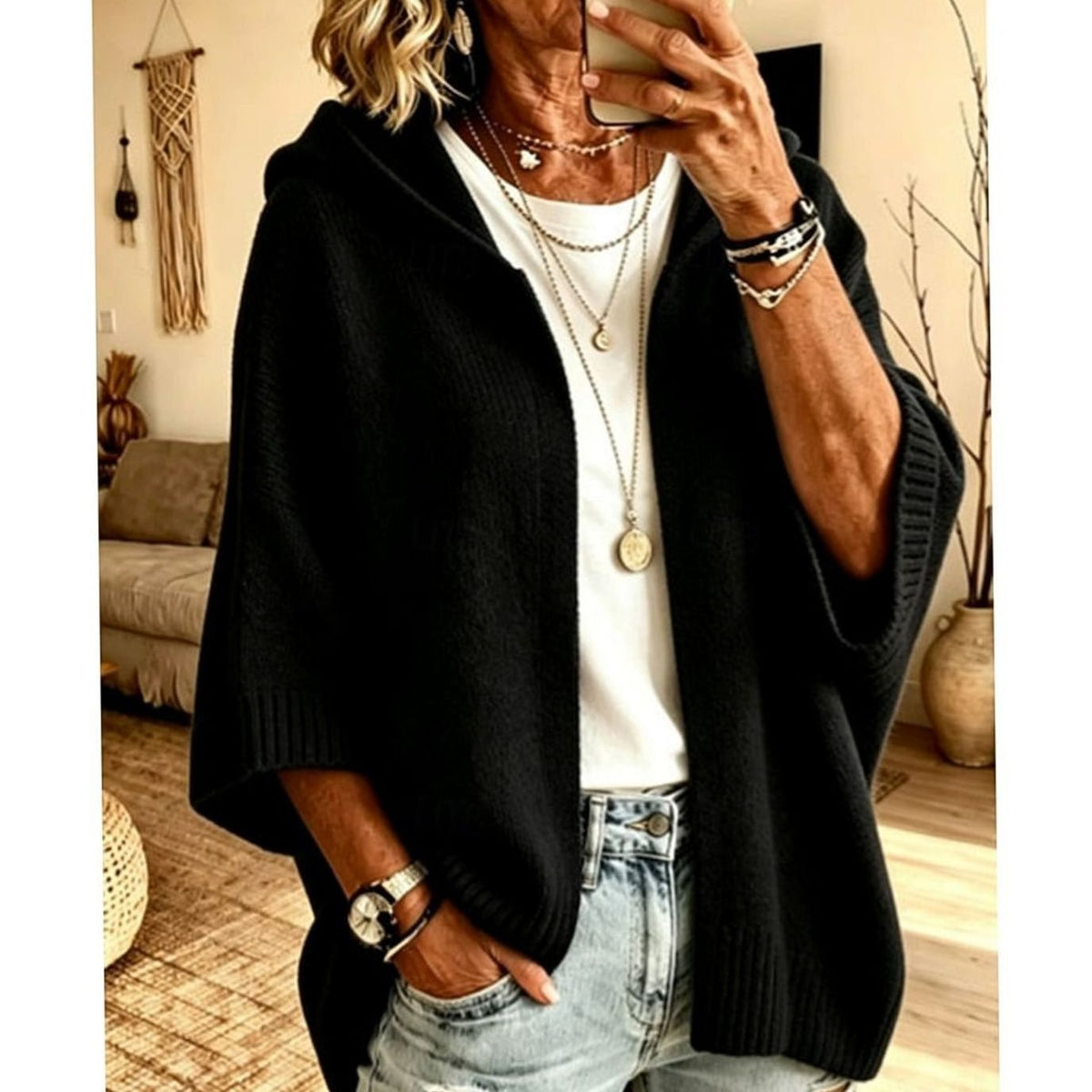 Charlotte - Cardigan Élégant Oversize Capuche