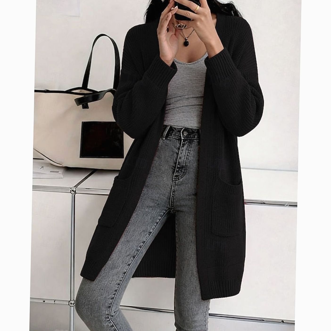 Nathalie - Cardigan Flatteur Long à Poches