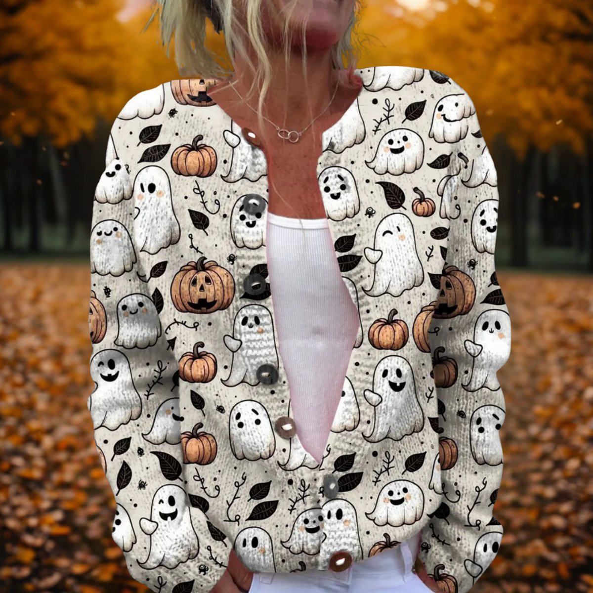 Aurélie - Cardigan Chic Imprimé Fantômes