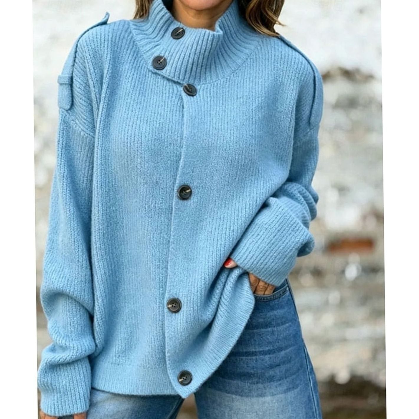 Karine - Cardigan Élégant Oversize Col Montant