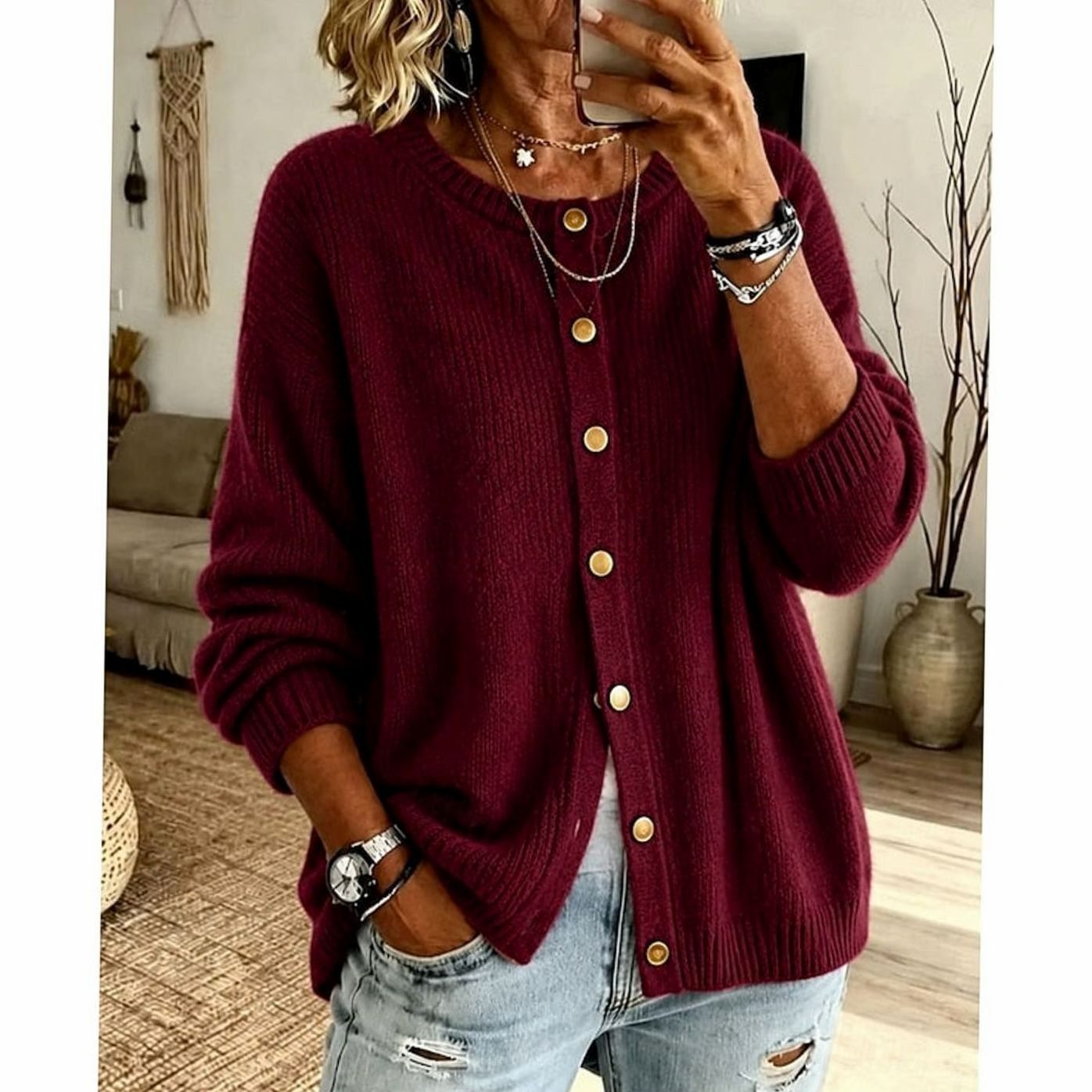 Isabelle - Cardigan Élégant Oversize Boutonné