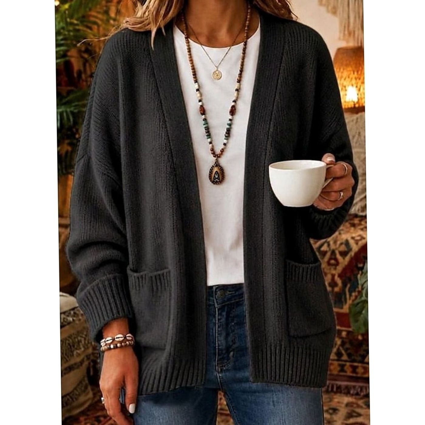 Camille - Cardigan Élégant Oversize à Poches