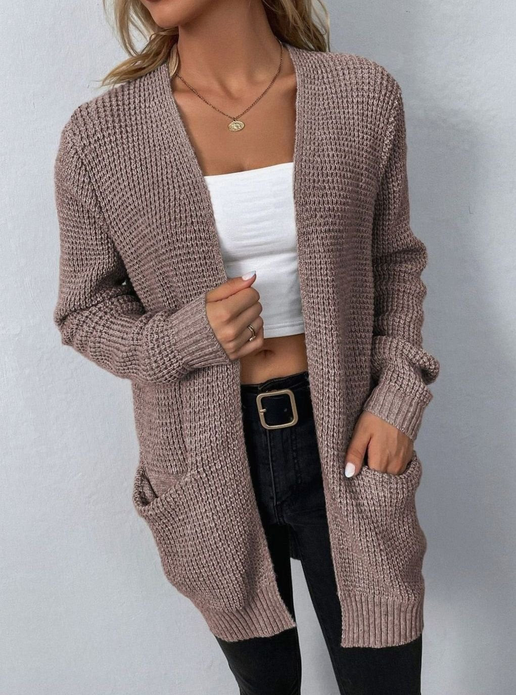 Céline - Cardigan Élégant Grosse Maille à Poches