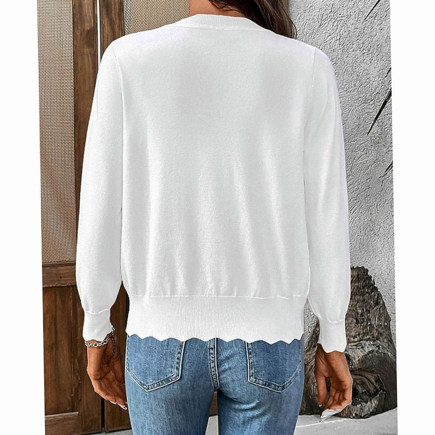 Nathalie - Cardigan Élégant Boutonné Bord Festonné