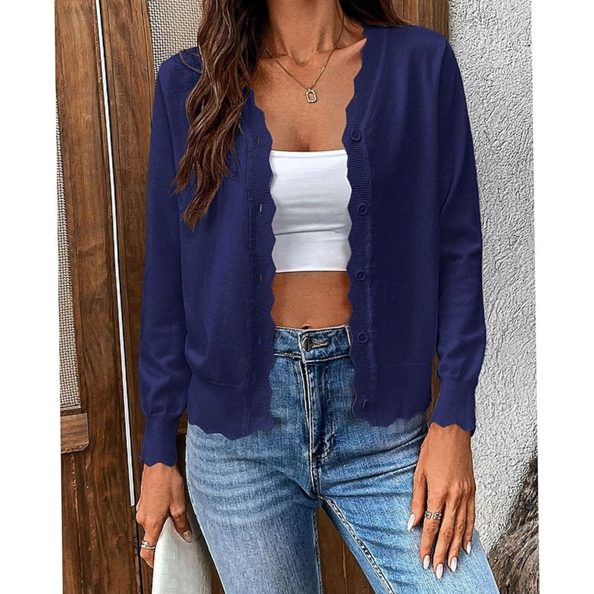 Nathalie - Cardigan Élégant Boutonné Bord Festonné