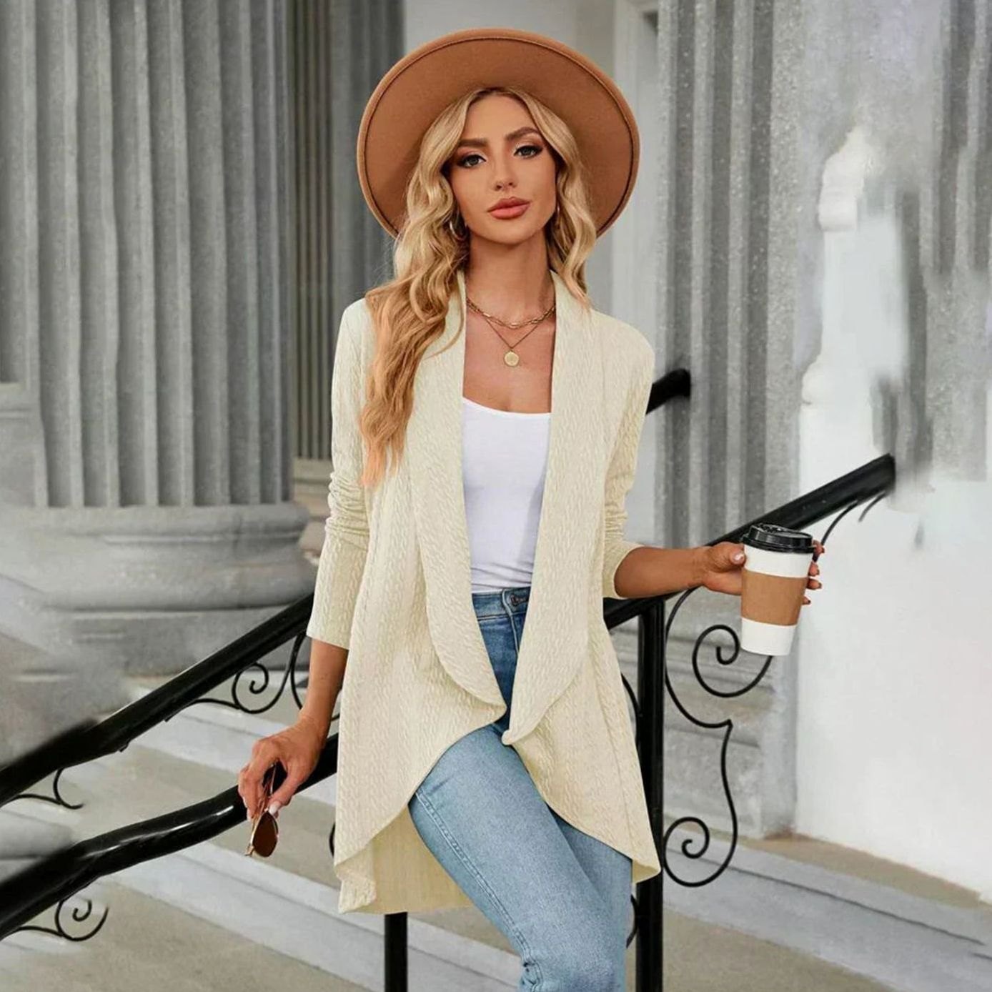 Delphine - Cardigan Élégant Ample Asymétrique