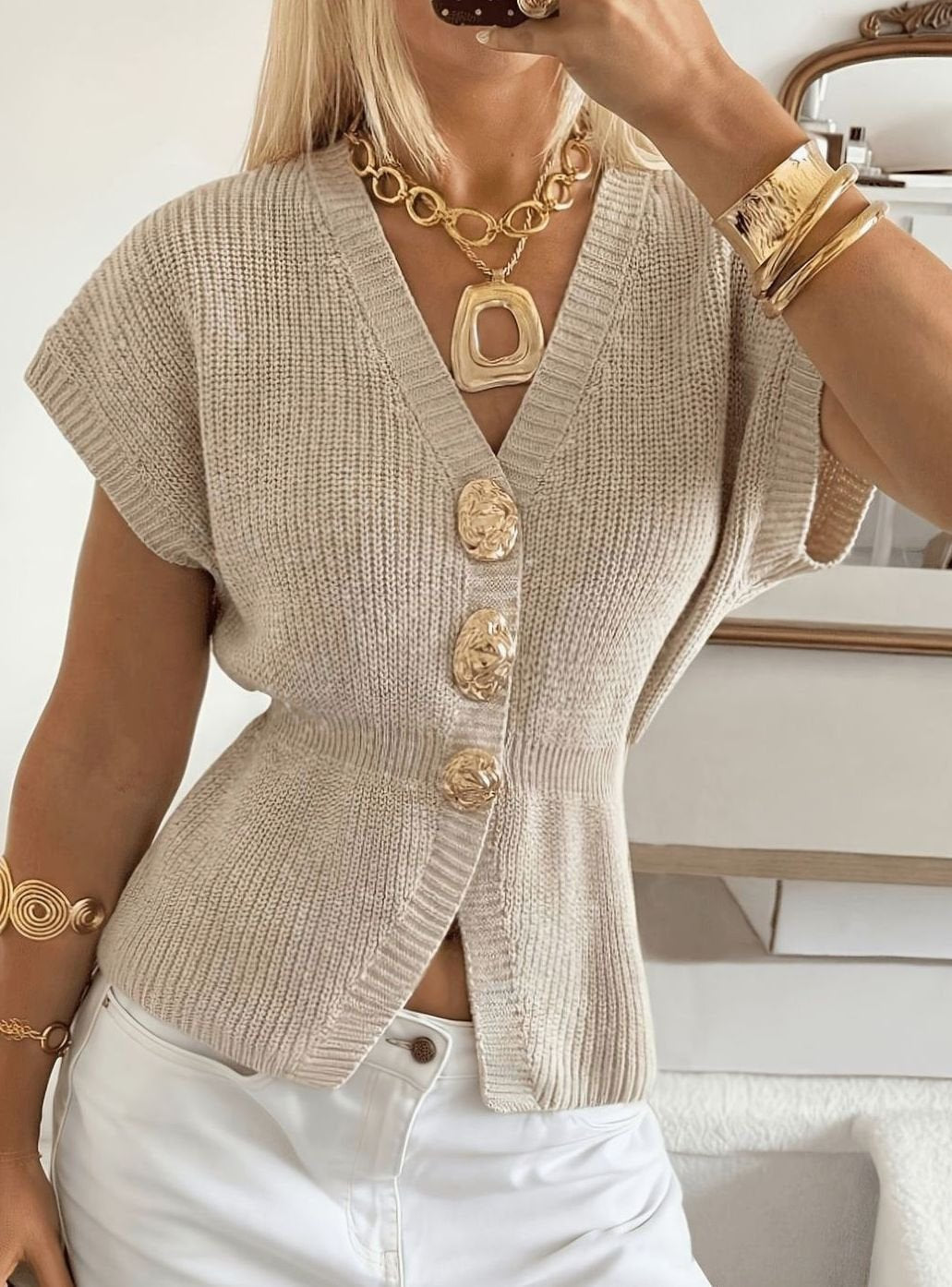 Marguerite - Cardigan Flatteur Col V Boutonné