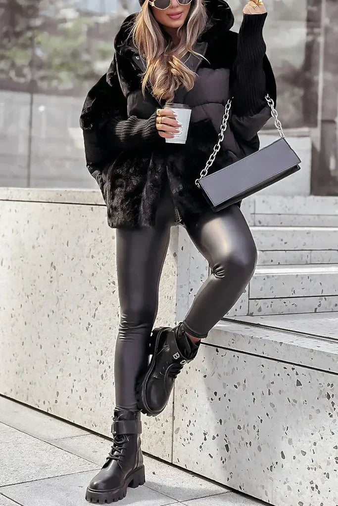 Noélie – Doudoune d’hiver femme avec col en fourrure et grande capuche